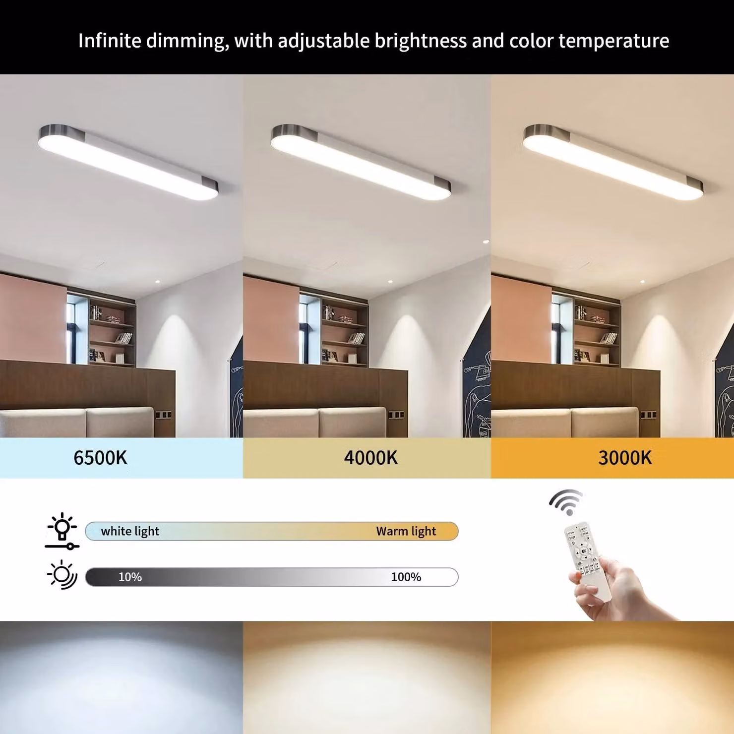 Garwarm 48W Dimmable Acrylic Linear LED Ceiling Light with Remote Control, White – 3