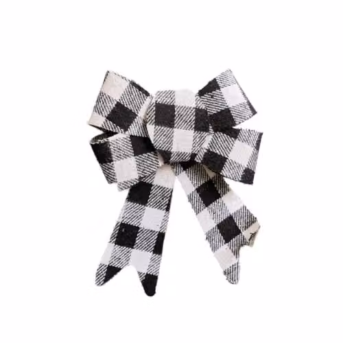 Melody Maison Set of 2 Black and White Checked Bow Hanging Decorations – 4