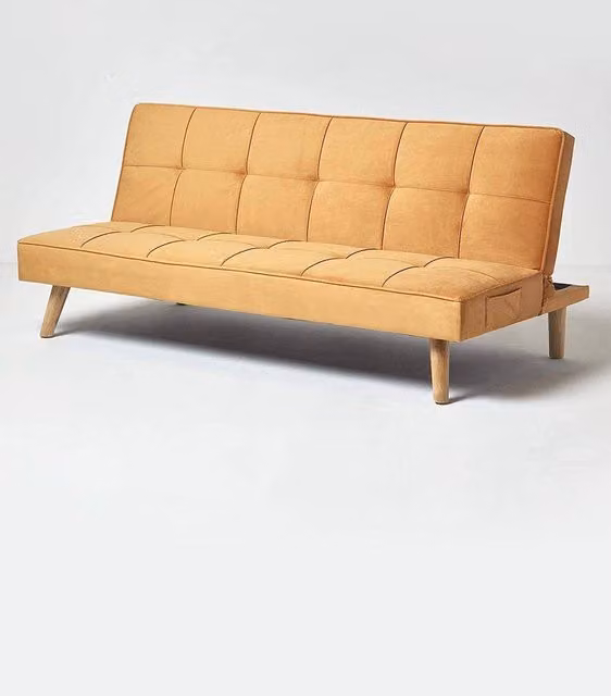 Homescapes Bower Velvet Sofa Bed in Yellow