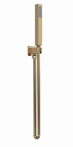 nuie A8264 Modern Square Shower Accessories Set in Brushed Brass with Wall Mount Parking Bracket, Flex Hose and Single Function Handset, Length: 1256 mm