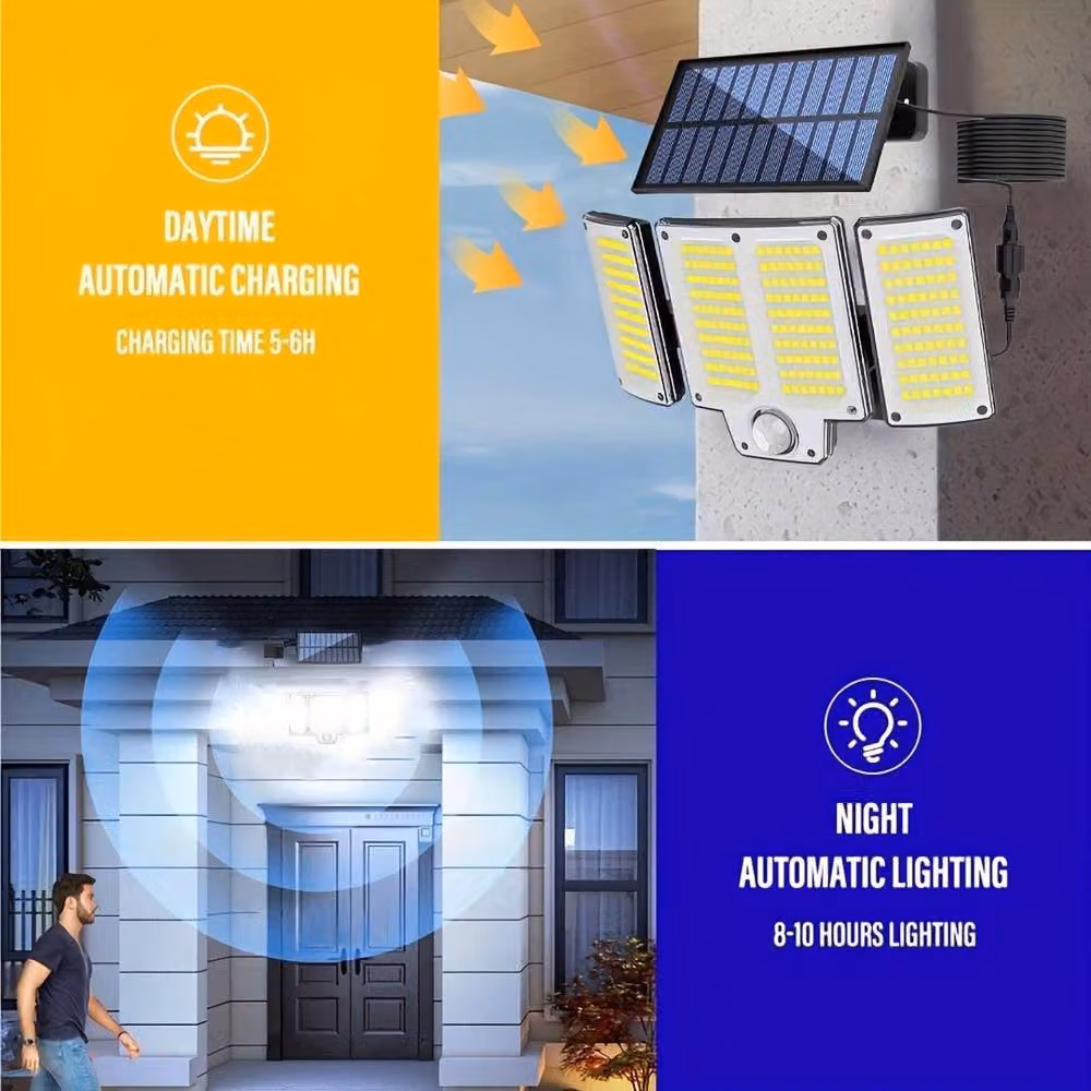 NESTLUNE 2-Piece Solar LED Wall Lamp with PIR Motion Sensor in Black – 3