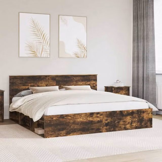 Berkfield Home Bed Frame in Smoked Oak and Brown Solid Pine Wood, 200 x 200 cm