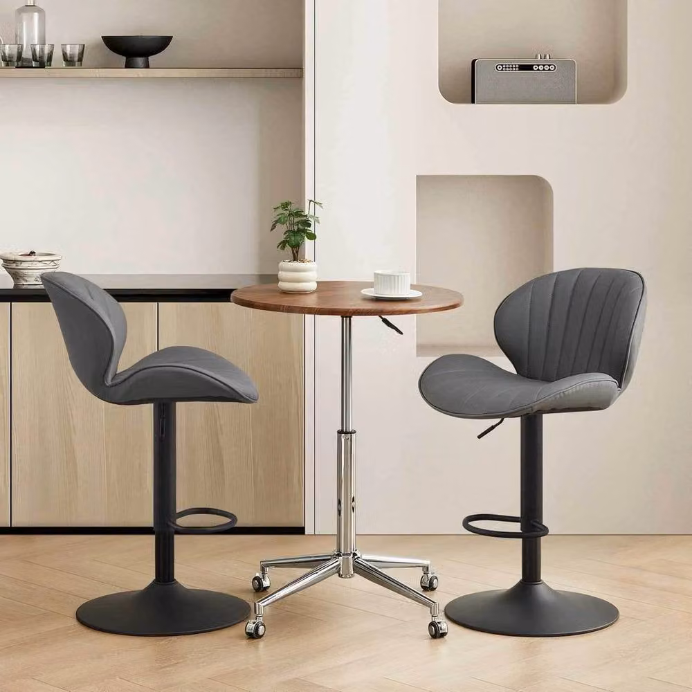KORVIXA Set of 2 Adjustable PU Leather Bar Stools in Dark Grey – 4