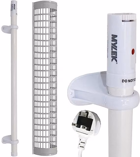 Mylek Tubular Heater and Cage Guard in Silver with Thermostat, Height: 150 cm