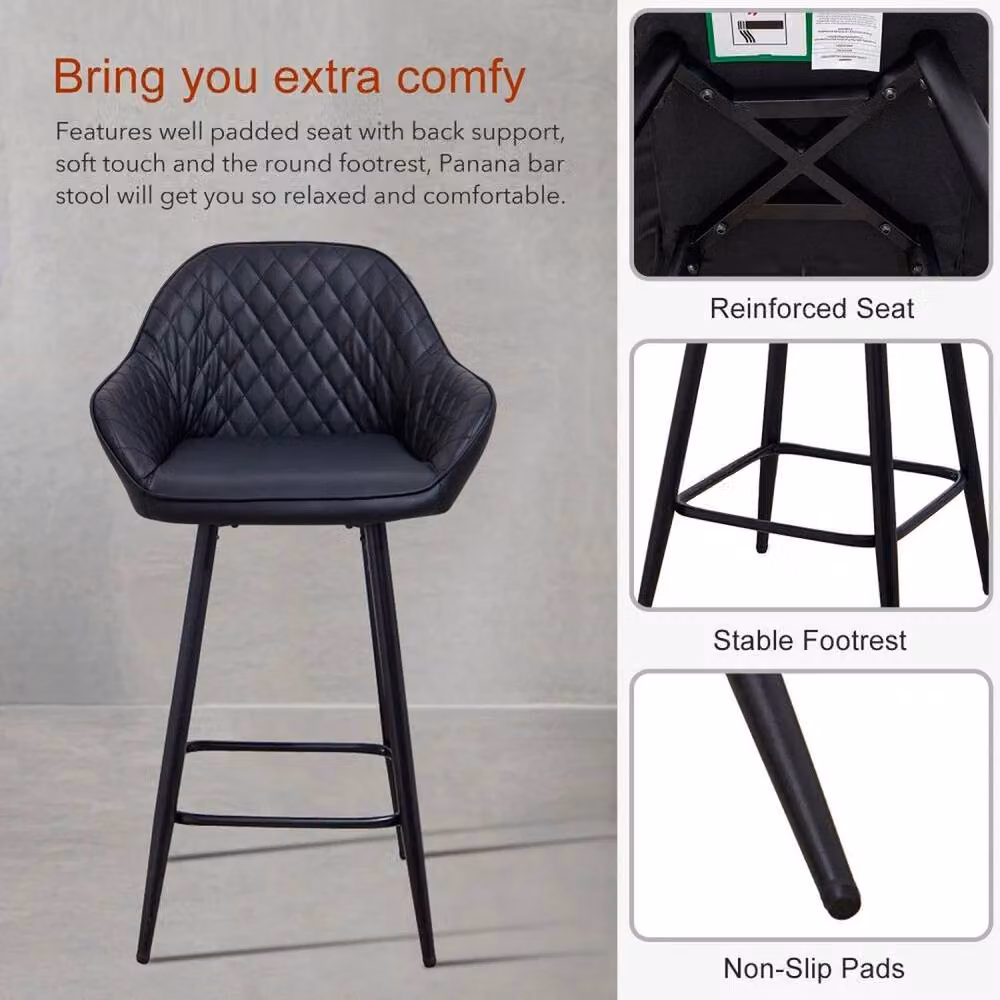 SPETLEK Set of 2 Black Synthetic Leather Bar Stools with Armrests – 3