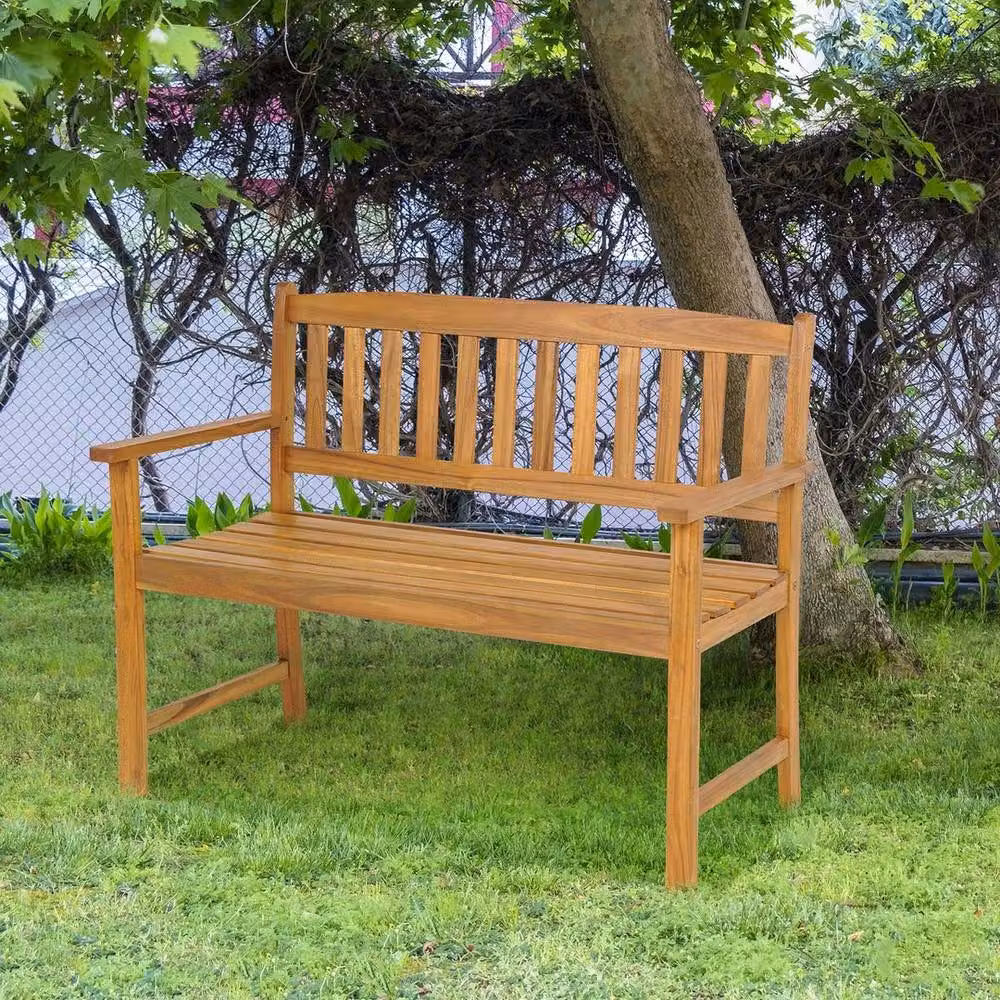 FORGEVIO 2-Person Acacia Wood Outdoor Patio Bench in Brown, W/D/H: 100 x 50 x 50 cm – 2