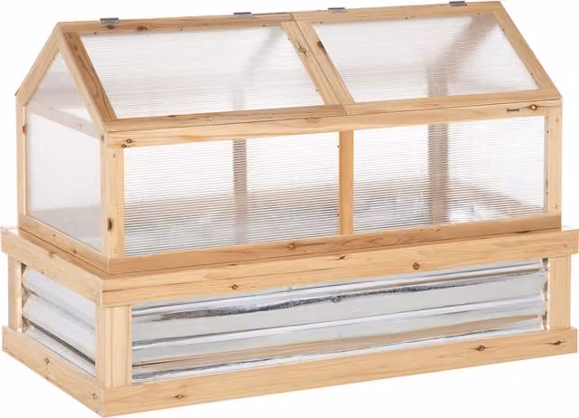 Outsunny Raised Garden Bed with Greenhouse Top, Natural Wooden Cold Frame Flower Planter with Polycarbonate Cover, W/D/H: 122 x 61 x 81.7 cm