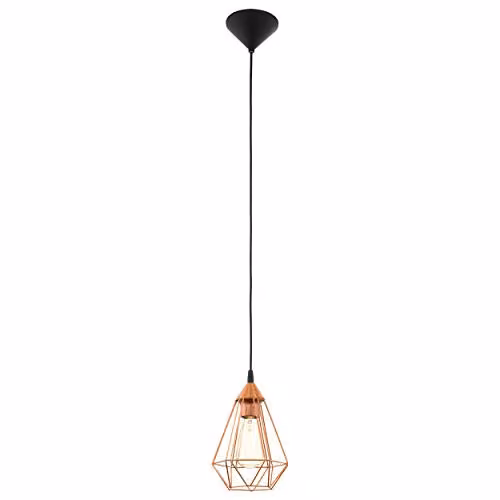 Loops Modern Copper and Black Wire Cage Hanging Pendant Light with Adjustable Height and E27 Bulb Compatibility – 1