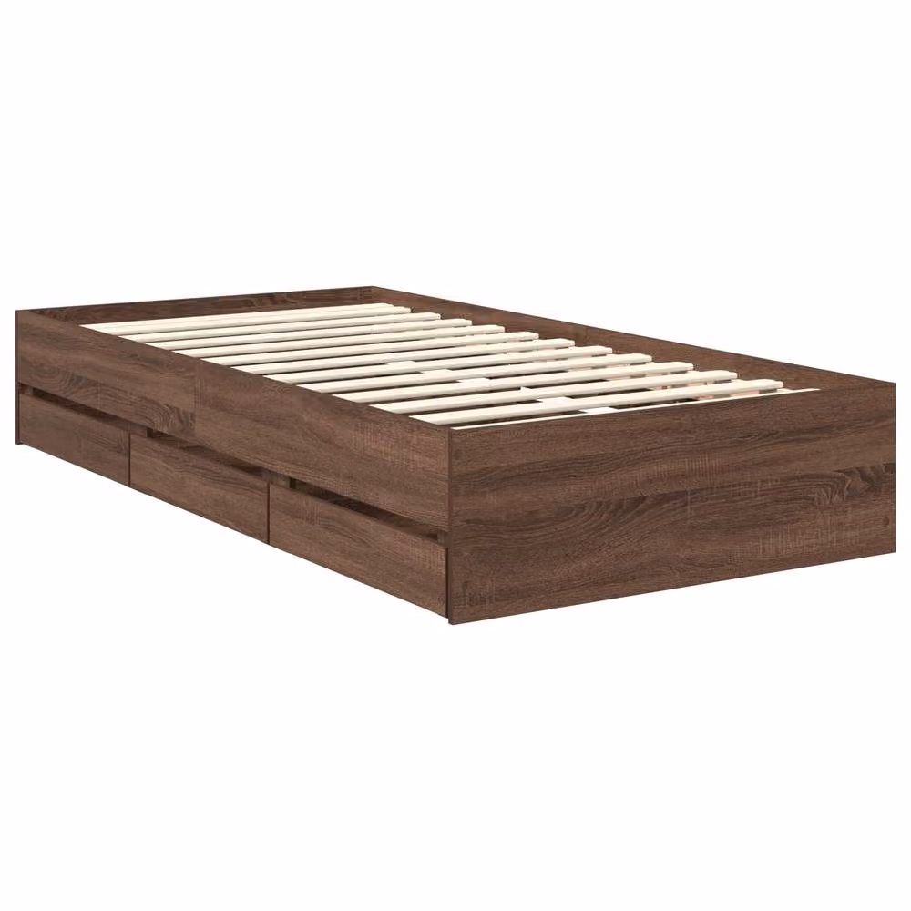 Berkfield Home Modern Bed Frame with Drawers in Brown Oak, W/D/H: 90 x 190 cm – 3