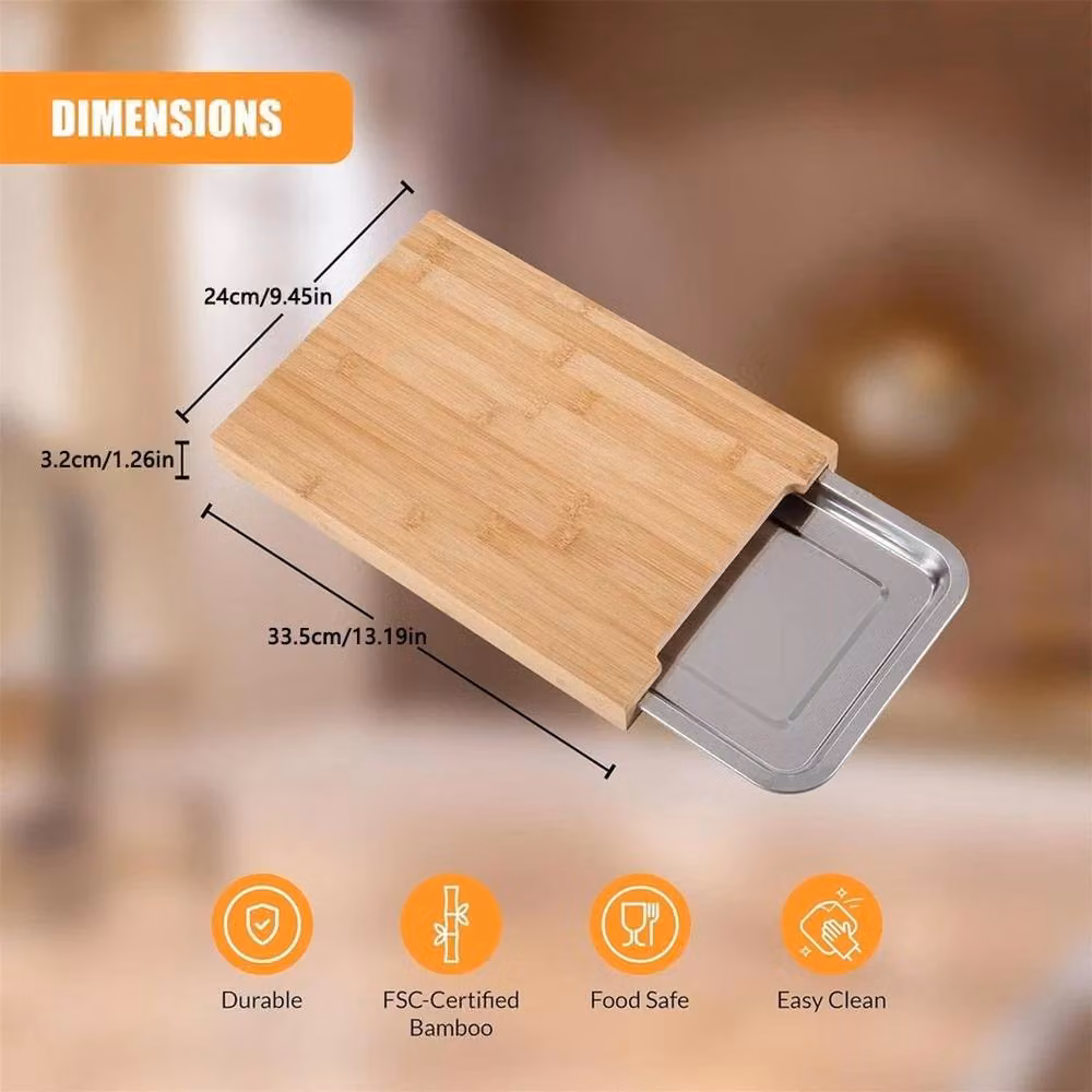 NESTLUNE Brown Wooden Chopping Board with Sliding Stainless Steel Slicer, W: 100 cm, D: 15 cm, H: 1 cm – 2