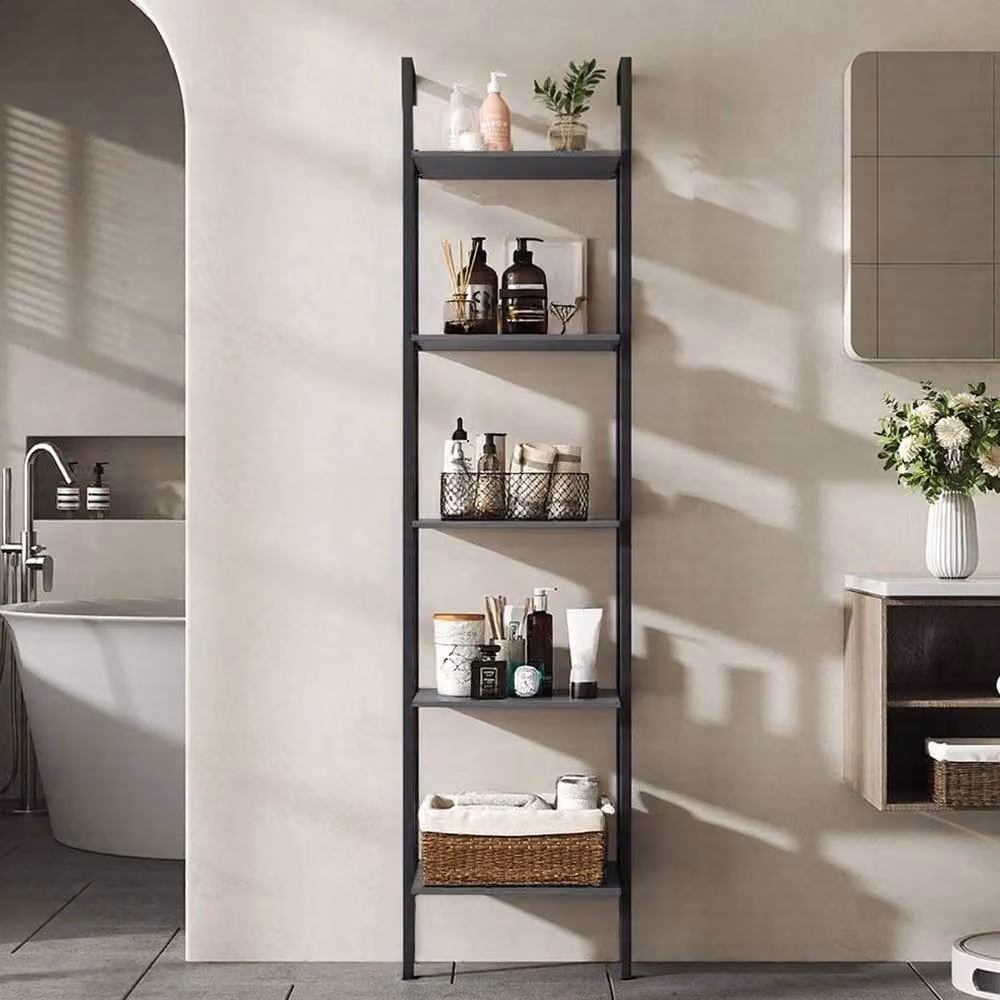 PAWNORA 5 Tier Black Metal Ladder Storage Shelving Unit – 3