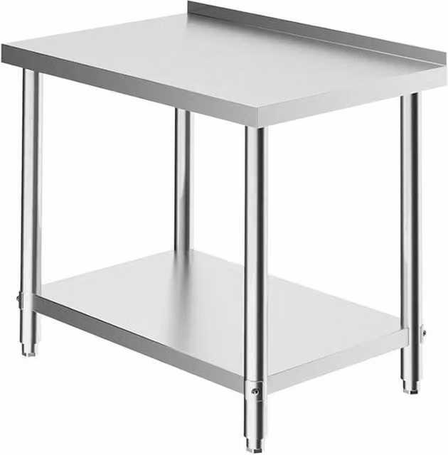 EONLION Stainless Steel Catering Worktop Countertop in Silver, W: 90 cm, D: 35 cm – 1