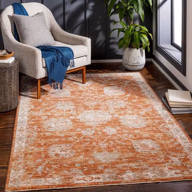 Livabliss Avant Garde Vintage Boho Fringe Living Room Rug in Orange, Beige, Blue and Brown, W: 200 cm, D: 290 cm