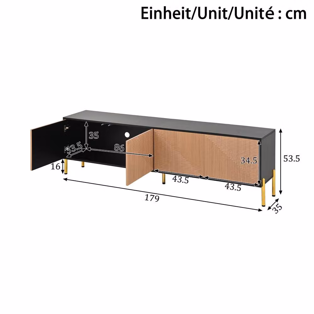 Rolipo Modern Black and Wood TV Cabinet with 4 Doors, Width: 179 cm – 2