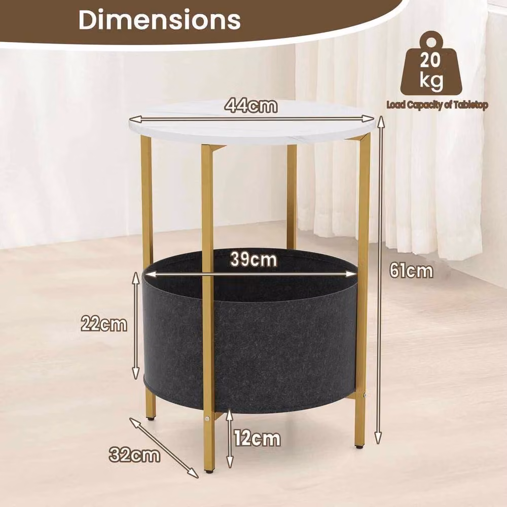 FORGEVIO 2-Tier Round Metal Side Table in White and Multicolour, W/D/H: 44 x 44 x 61 cm – 2