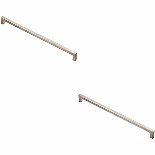 Loops 2 Pack Square Block Bar Pull Handles in Brushed Silver, W: 330 mm, D: 10 mm, Fixing Centres: 320 mm