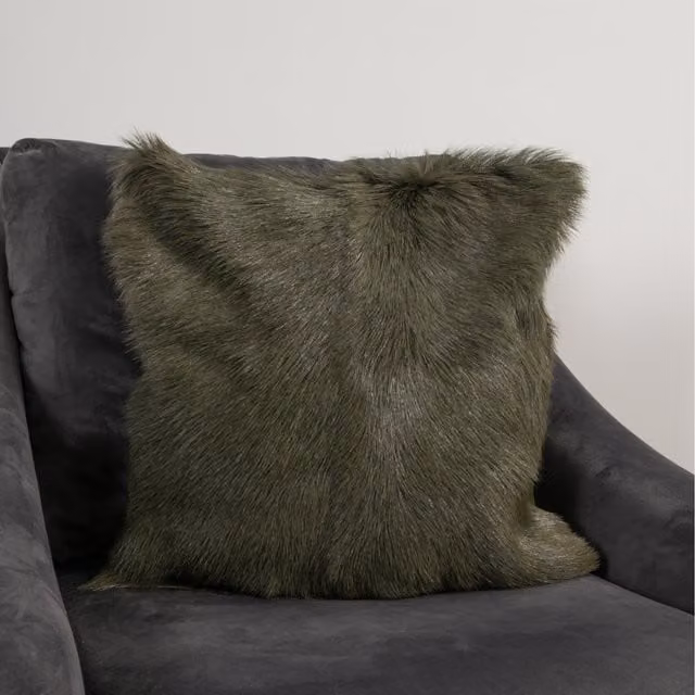Native Natural Green Lambskin Square Cushion, 45 x 45 cm