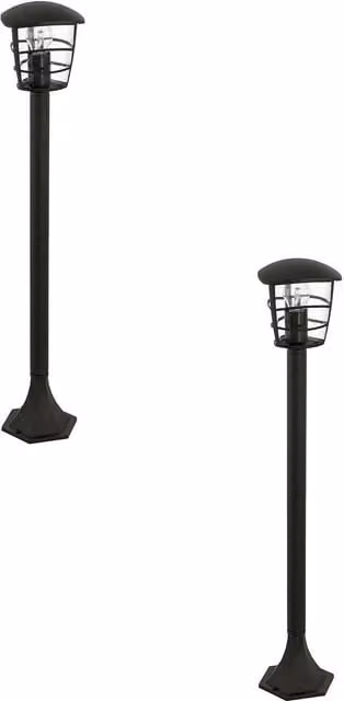Loops 2 Pack Black Aluminium Outdoor Bollard Lanterns with IP44 Rating and E27 Bulb Compatibility