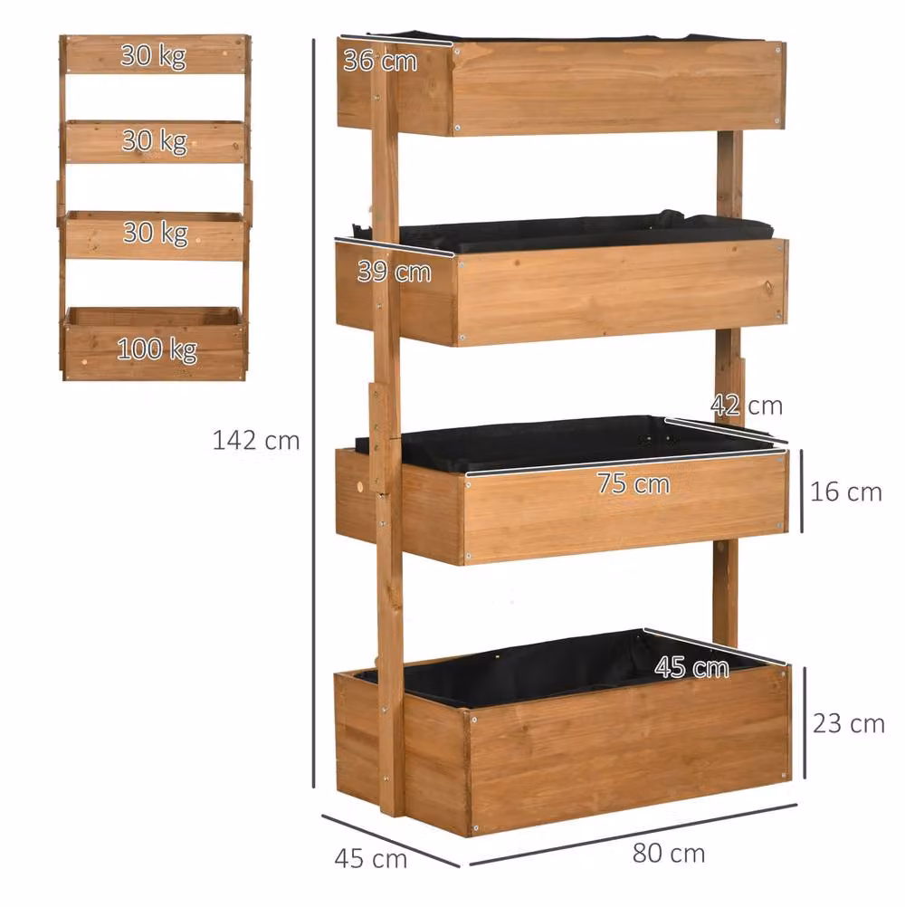 STILVORA Brown Wooden Raised Bed Planter for Garden and Vegetable Growing, W: 142 cm, D: 80 cm, H: 45 cm – 3