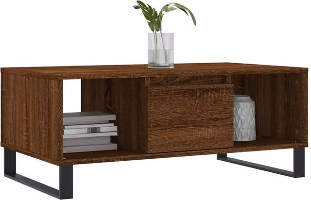 Berkfield Home Modern Rectangular Coffee Table in Brown Oak, W/D/H: 90 x 50 x 36.5 cm