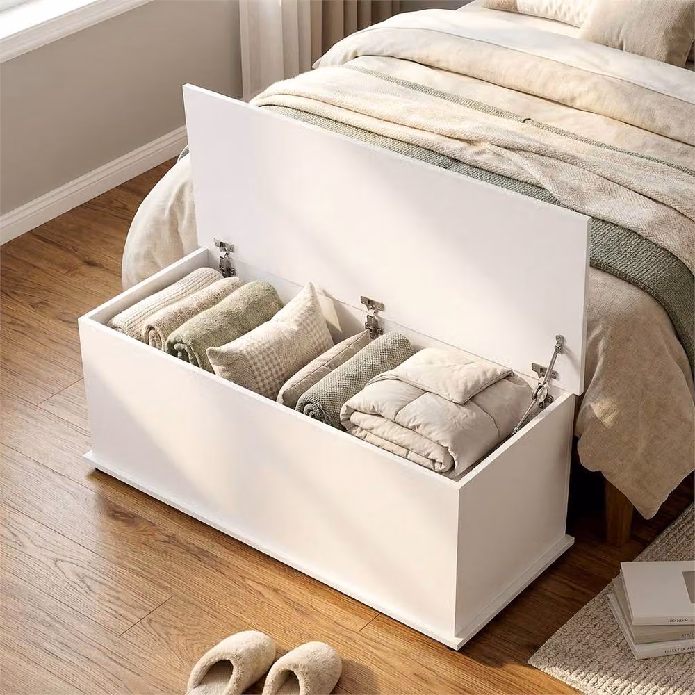 Kelvenix White Rectangular Wood Storage Box with Removable Flip-Top Lid W/D/H: 120 x 40 x 100 cm – 2