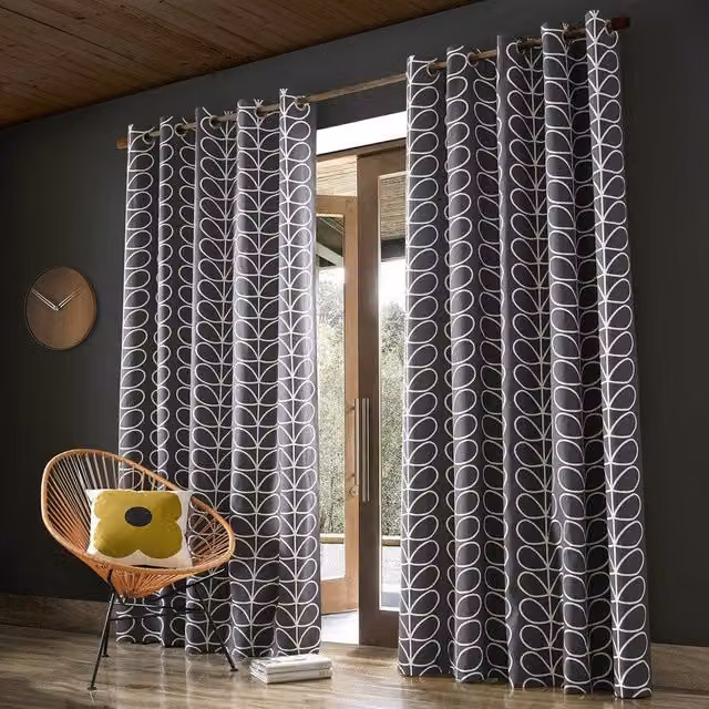 Orla Kiely Linear Stem Graphic Eyelet Curtains in Grey and White