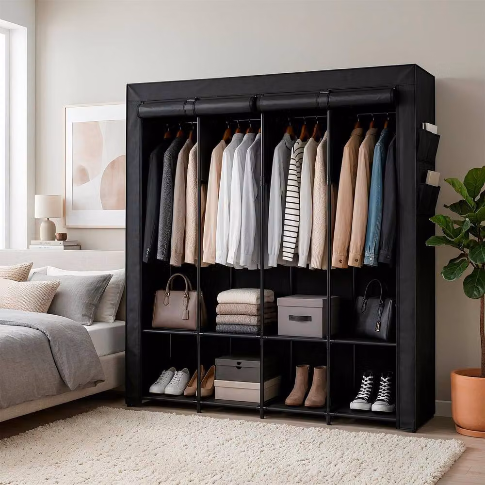Harbour Housewares Portable Fabric Wardrobe in Black, H x W x D: 167 x 170 x 45 cm – 3