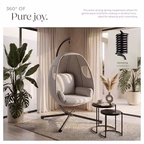 tectake Hanging Egg Chair Anika in Grey with Frame and Extra Thick Cushion – 5