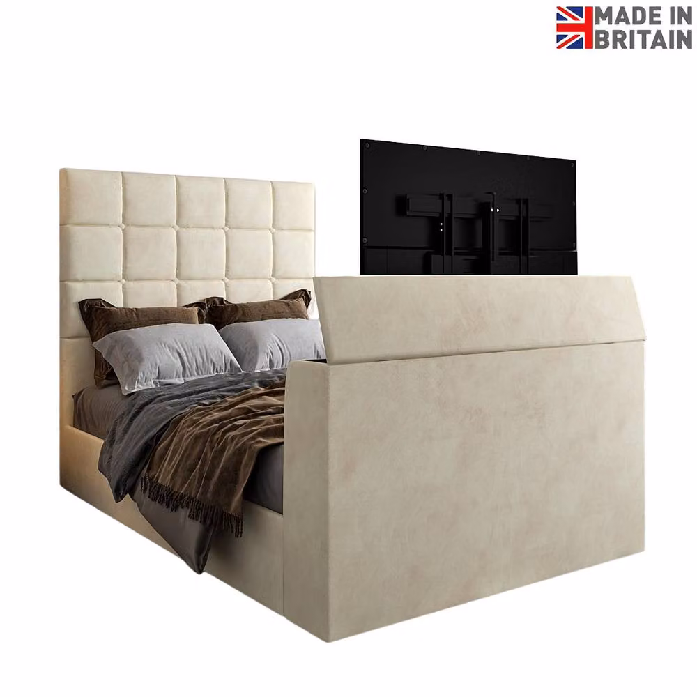 KDMD Luther Upholstered TV Bed Frame in Beige, Double Size – 3