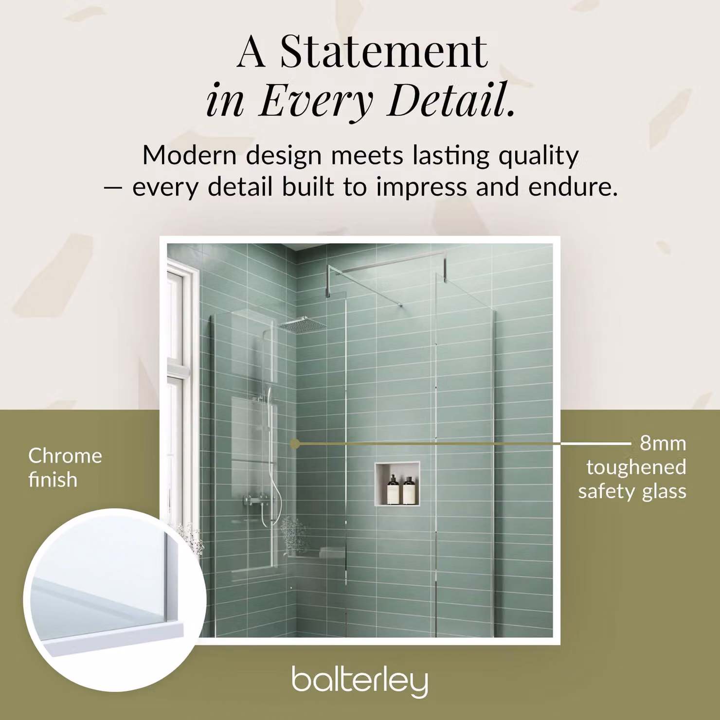 Balterley Walk-in Wetroom Glass Screen and Tray, Clear 8mm Glass with Silver Chrome Profile, W: 140 cm, D: 80 cm – 4