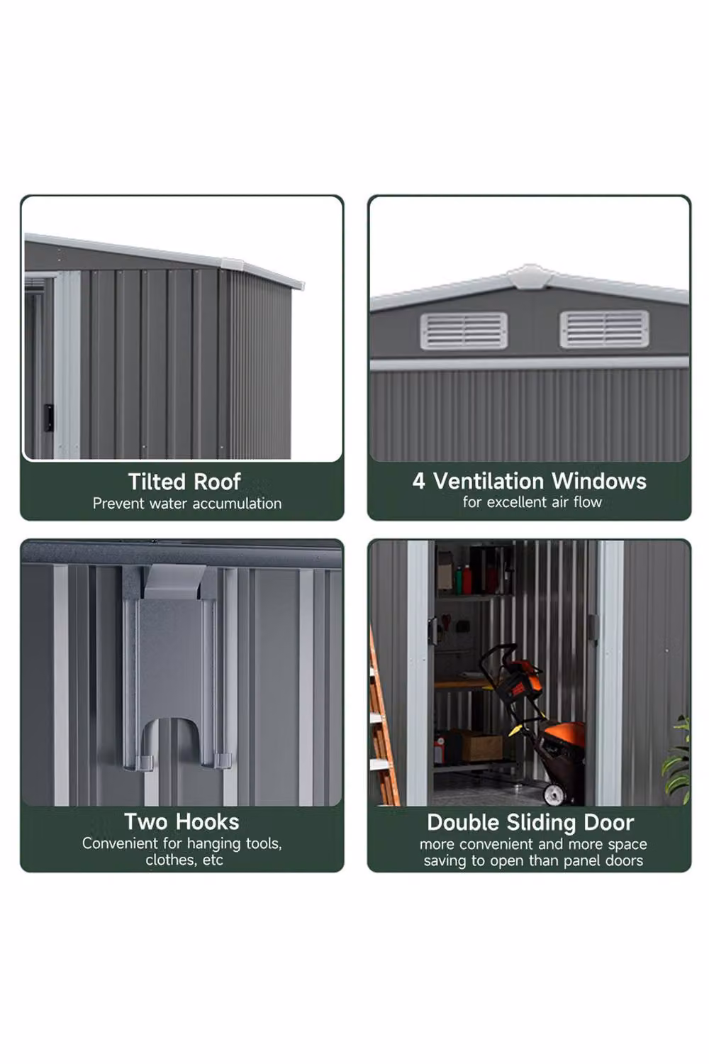 Garden Sanctuary Modern Metal Outdoor Storage Shed with Lean-to and Sliding Doors in Matt Dark Grey, W/D/H: 313 x 301 x 180 cm – 3