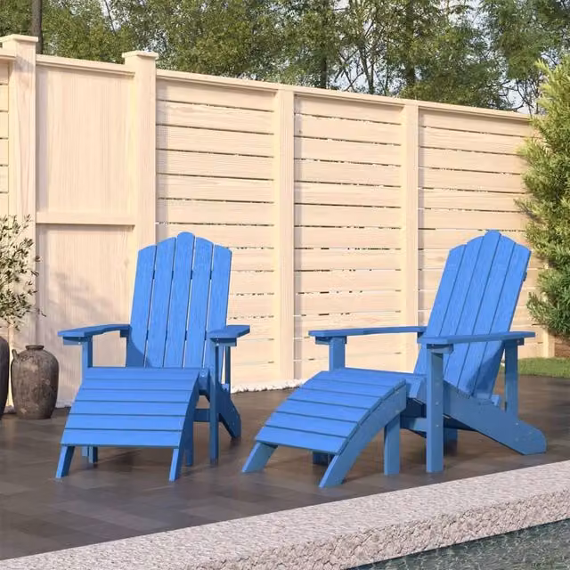 Berkfield Home Garden Adirondack Chair and Footstool Set, 2 Pieces, Aqua Blue, Weatherproof HDPE Composite