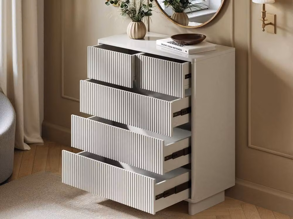 Solace+Co Velmor Ribbed Chest of 5 Drawers in White – 2
