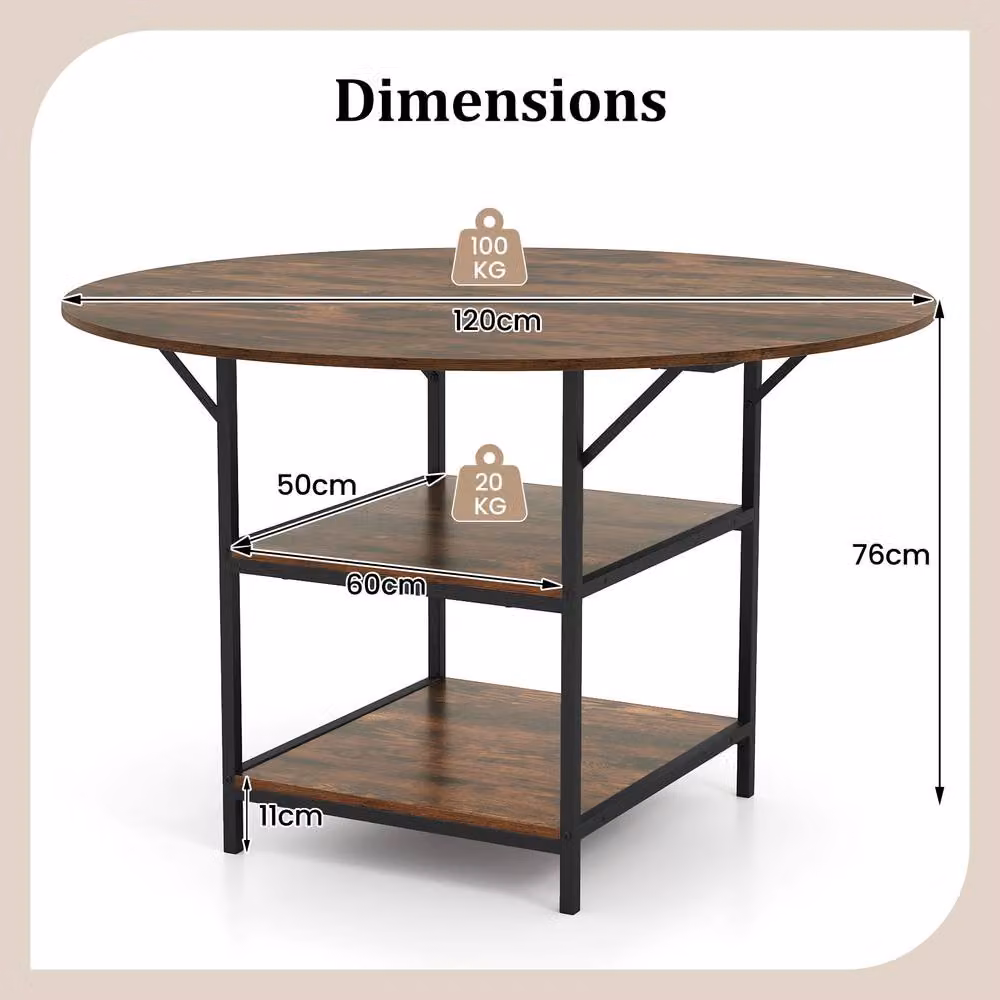 SPETLEK Circle Round Farmhouse Dining Table in Brown, Diameter: 120 cm, Height: 76 cm – 4