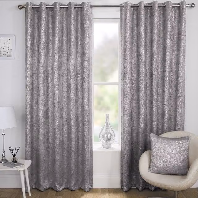Terrys Glamour Grey Silver Blackout Thermal Insulating Eyelet Curtains