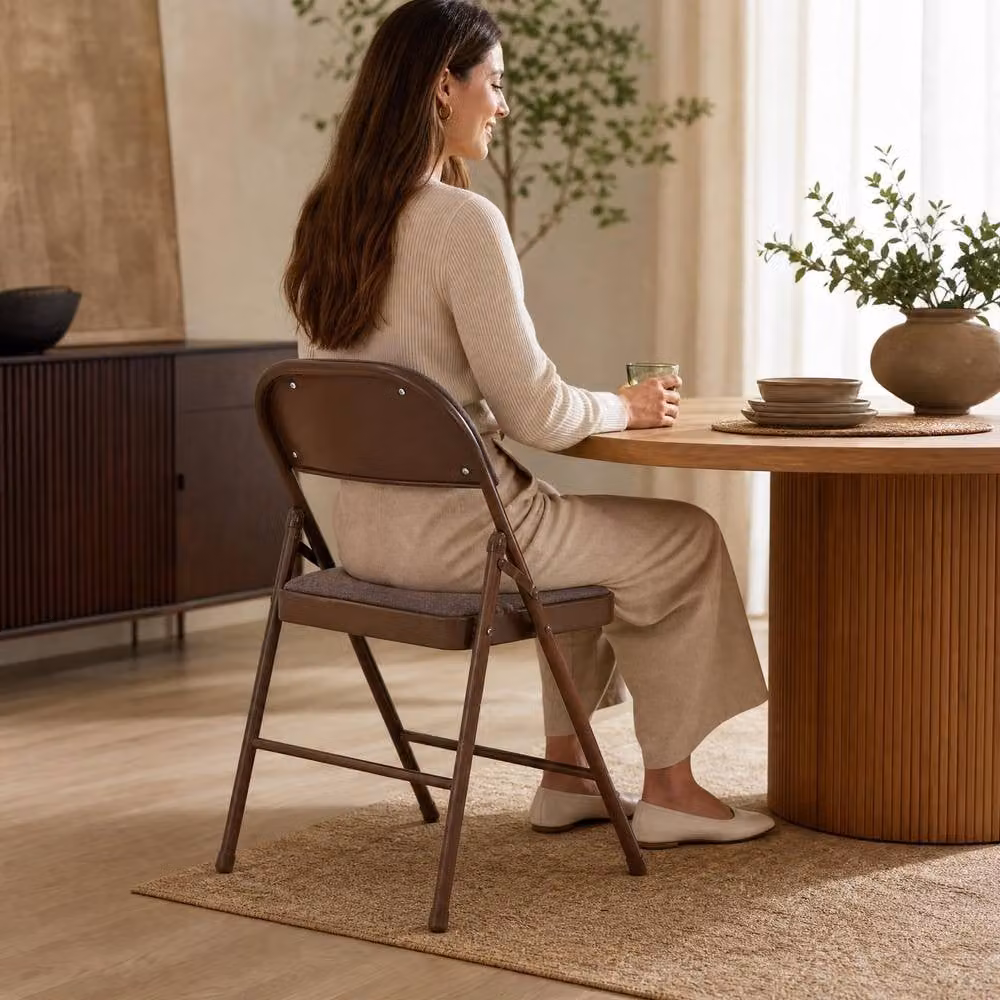 Bravich LTD Pack of 4 Brown Padded Fabric Folding Dining Chairs – 2
