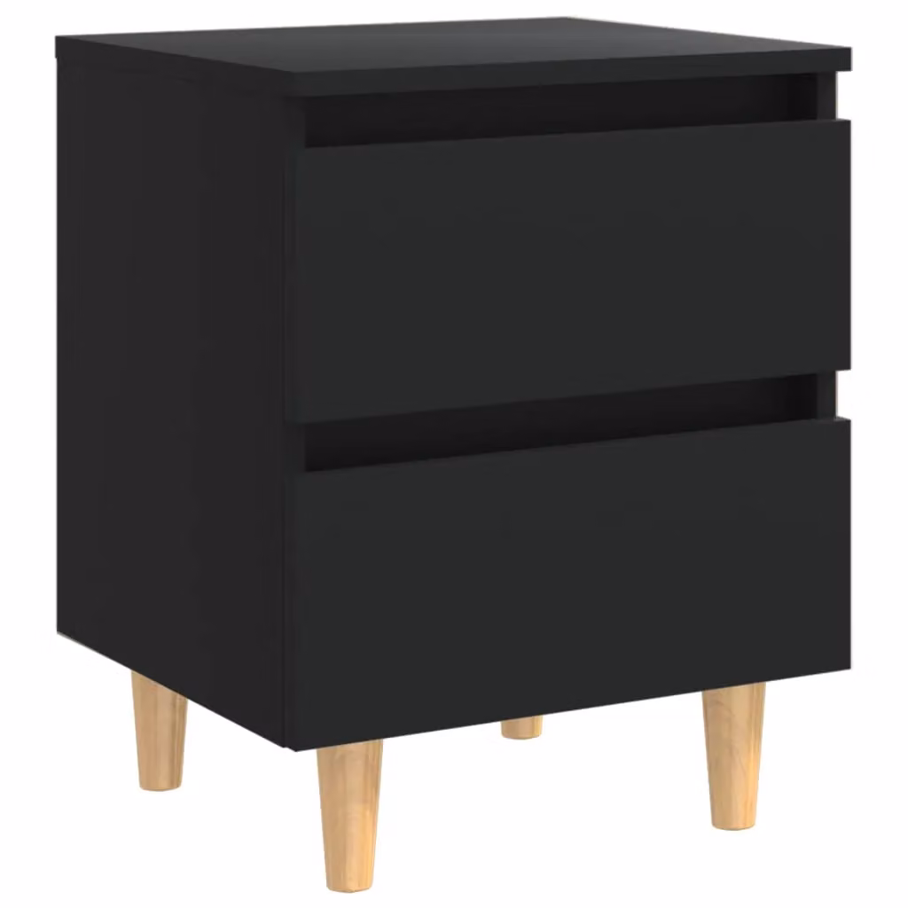 Berkfield Home Set of 2 Black Bedside Cabinets with Solid Pinewood Legs, W: 40 cm, D: 35 cm, H: 50 cm – 3