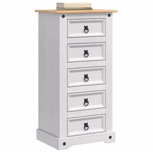 vidaXL Corona Bedside Table in White, Solid Pine Wood, W/D/H: 53 x 39 x 103 cm