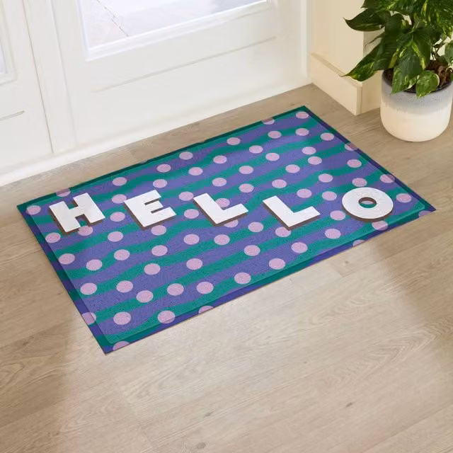 Artsy Mats Elizabeth Olwen Hello Dots Indoor/Outdoor Doormat, Blue and Multicolour, W: 90 cm, D: 60 cm
