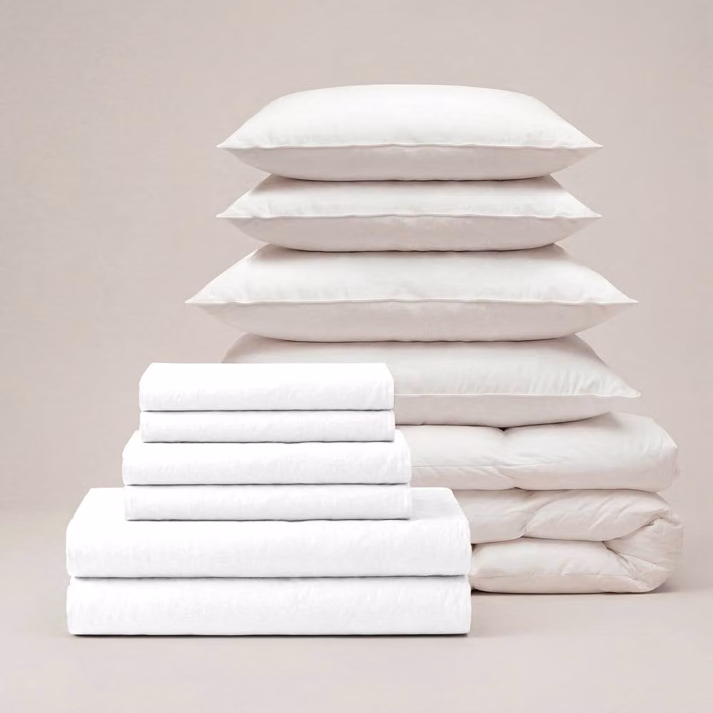 Bedable Double Bedding Bundle in White, featuring 100% Cotton Percale Cooling Sheets, Duvet Cover, Fitted Sheet, Duvet, and 4 Pillows