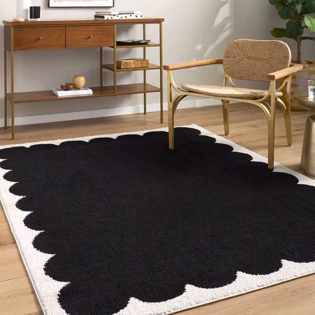 Livabliss Fossay Shag Washable Modern High Pile Living Room Rug in Black and Pink, W: 160 cm, L: 215 cm