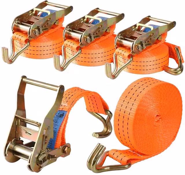 Nordara 4x Heavy Duty Orange and Black Ratchet Tie Down Straps with Steel Components – 1