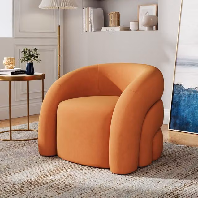 Livingandhome Modern Orange Velvet Upholstered Tub Accent Chair with Armrests