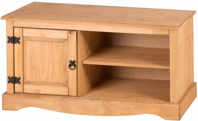 FORGEVIO Corona Natural Pine and Metal 1 Door Media TV Stand with Rustic Waxed Finish