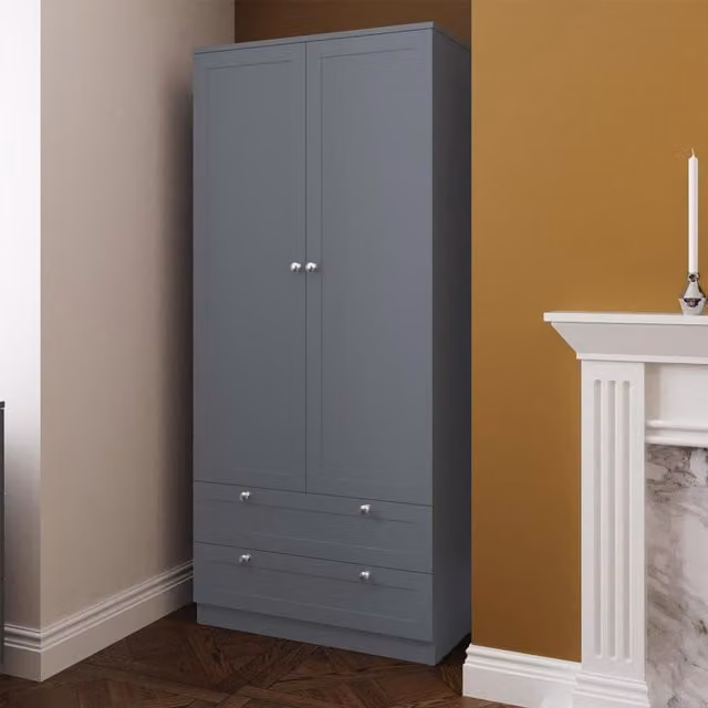 FWStyle Matt Grey 2 Door and 2 Drawer Wardrobe with Shaker Style Panels and Soft Close Doors