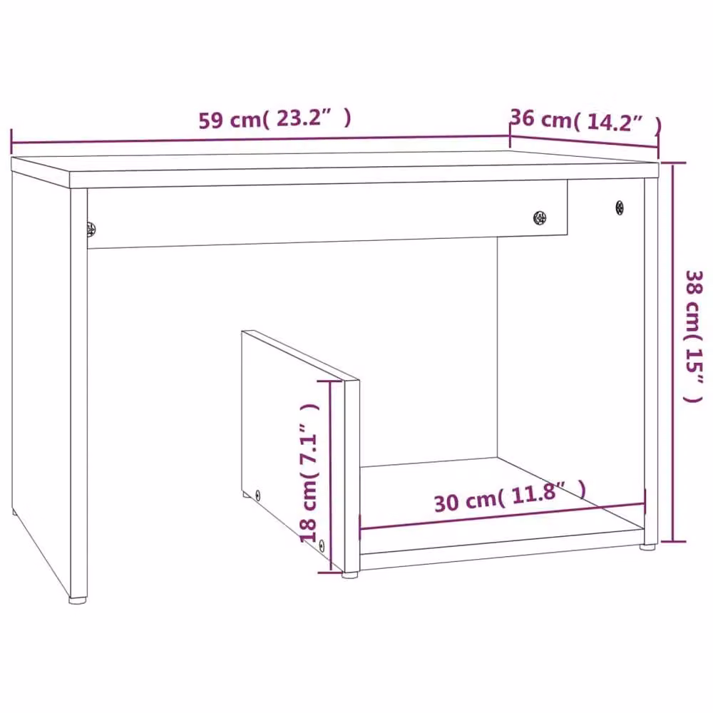 Berkfield Home Brown Oak Side Table, W: 59 cm, D: 36 cm, H: 38 cm – 4