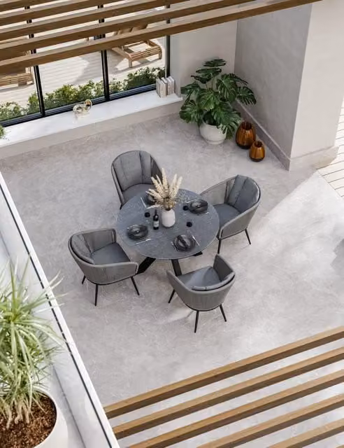 Royalcraft Aspen 4 Seater Round Ceramic Garden Table and Chairs Set in Matt Grey Mix