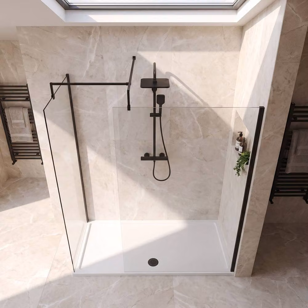 Balterley Walk-In Wetroom Bundle in Matt Black with Rectangular Tray and Transparent Glass, W: 1700 mm, D: 800 mm – 2