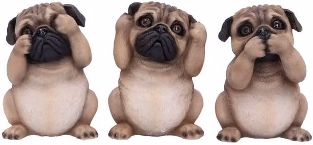 Nemesis Now Three Wise Pugs Dog Tabletop Ornaments, Brown, Height: 8.5 cm