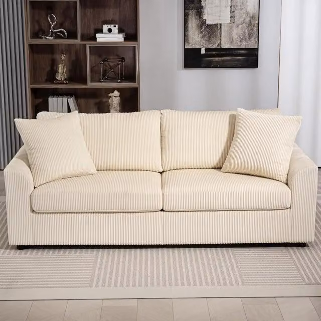 Chilli Seating Cream Jumbo Cord Upholstered Sofa with Scatter Cushions